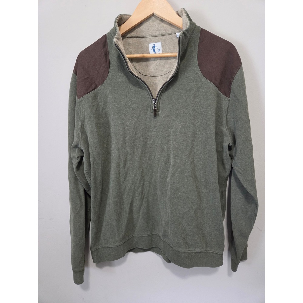 Sharp Lad Mens Quarter Zip Pullover Olive Green Brown Shoulder Patches Large